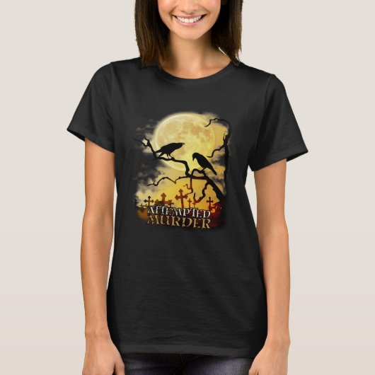 Raven Crow Attempted Murder Retro Moon Wiccan Paga T-shirt (Voorkant)