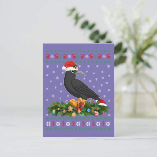 Raven Crow Bird Lover Xmas Santa Hat Ugly Crow Briefkaart (Staand voorkant)
