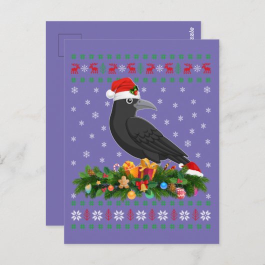 Raven Crow Bird Lover Xmas Santa Hat Ugly Crow Briefkaart (Voorkant / Achterkant)