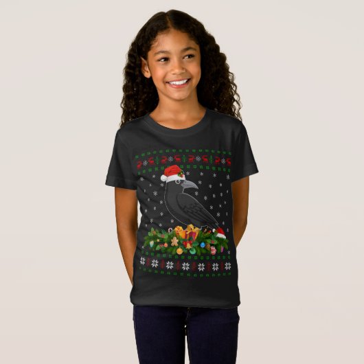 Raven Crow Bird Lover Xmas Santa Hat Ugly Crow Chr T-shirt (Voorkant volledig)