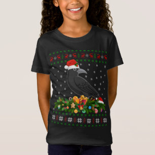 Raven Crow Bird Lover Xmas Santa Hat Ugly Crow Chr T-shirt