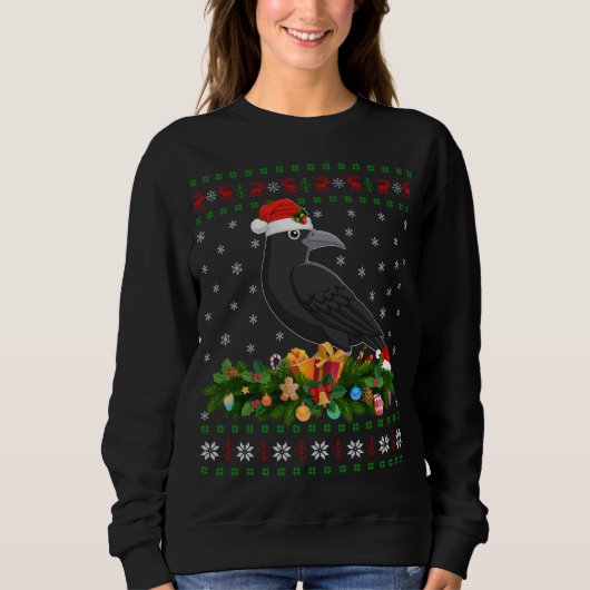 Raven Crow Bird Lover Xmas Santa Hat Ugly Crow Chr Trui (Voorkant)