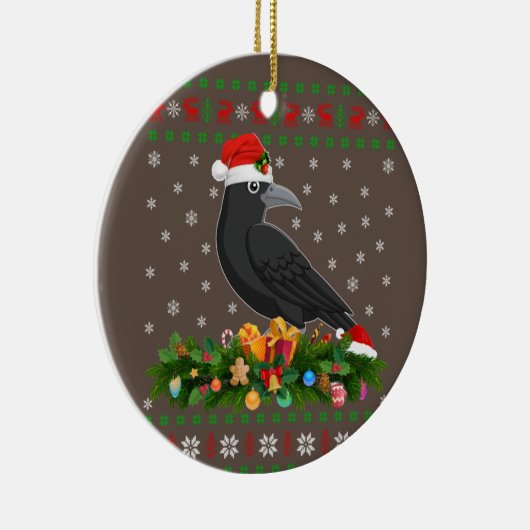 Raven Crow Bird Lover Xmas Santa Hat Ugly Crow Keramisch Ornament (Rechts)
