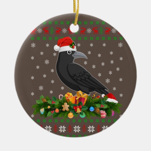 Raven Crow Bird Lover Xmas Santa Hat Ugly Crow Keramisch Ornament (Voorkant)