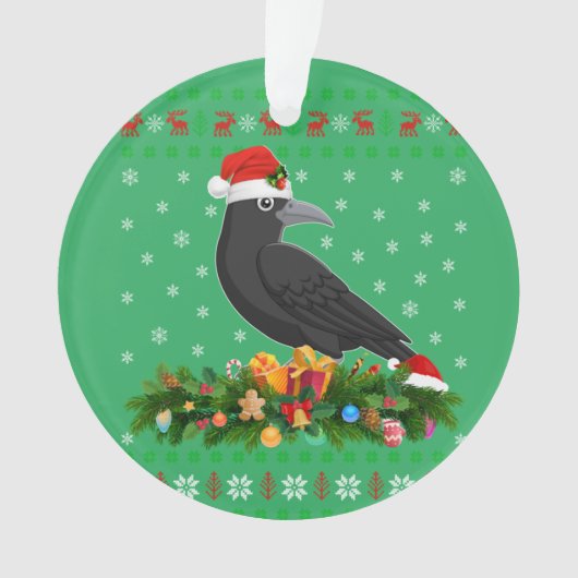 Raven Crow Bird Lover Xmas Santa Hat Ugly Crow Ornament (voorkant)