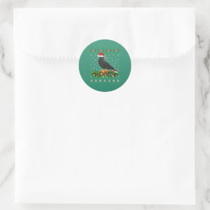 Raven Crow Bird Lover Xmas Santa Hat Ugly Crow Ronde Sticker