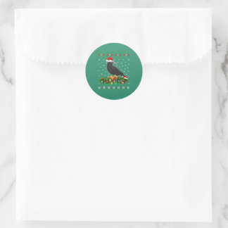 Raven Crow Bird Lover Xmas Santa Hat Ugly Crow Ronde Sticker