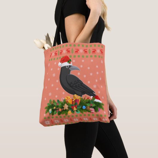 Raven Crow Bird Lover Xmas Santa Hat Ugly Crow Tote Bag (Dichtbij)