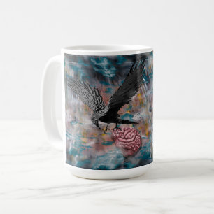 Raven Crow Black Bird Brain Abstracte surrealistis Koffiemok