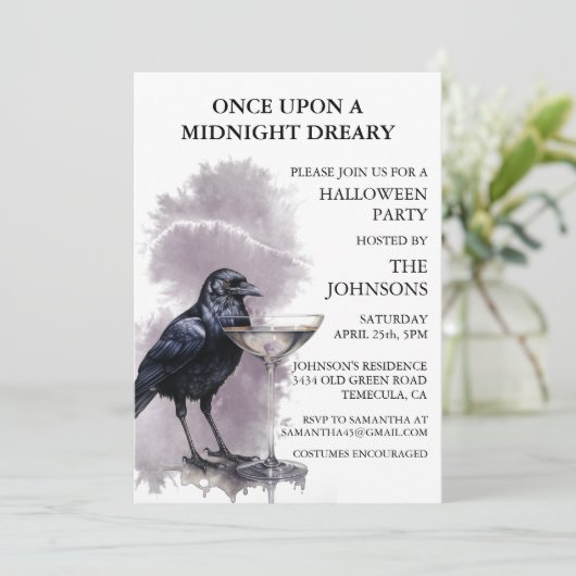Raven Crow Cocktail Halloween Party Kaart (Staand voorkant)