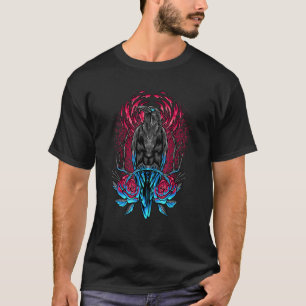Raven Crow Flower Gothic Roos Black Bird T-shirt