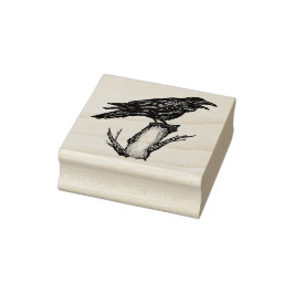 Raven Crow op Tak Pen & Inkttekening Halloween Rubberstempel