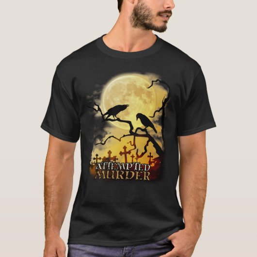 Raven Crow Poging Moord Retro Moon Wiccan Paga T-shirt (Voorkant)