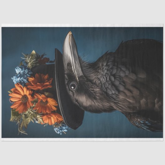 Raven Crow Vogel Bloemen Decoupage Tissuepapier (Voorkant)