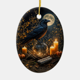 Raven Crystal Kaarsen Mystieke Magische Samhain Keramisch Ornament