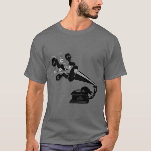 Raven die het T-shirt van Victrola afspelen (Voorkant)