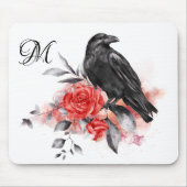 Raven Elegant Monogram Gothic Roos Waterverf Art Muismat (Voorkant)