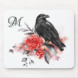 Raven Elegant Monogram Gothic Roos Waterverf Art Muismat