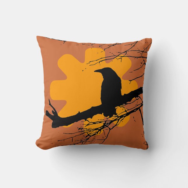 Raven en atoomzon, geel, Oranje, zwart Kussen (Voorkant)