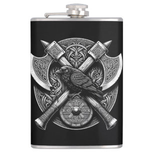 Raven en Bijlen – Noorse krijger Schildmuur Kunst Heupfles