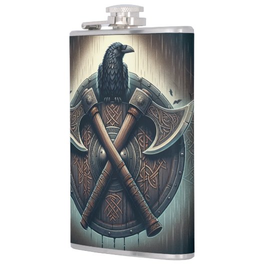 Raven en bijlen - Noorse Warrior Shield Wall Art Heupfles (Links)