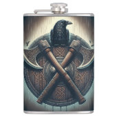 Raven en bijlen - Noorse Warrior Shield Wall Art Heupfles (Voorkant)
