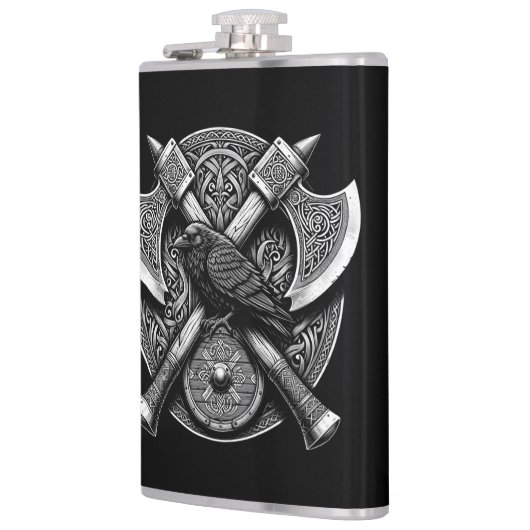 Raven en bijlen - Noorse Warrior Shield Wall Art Heupfles (Links)