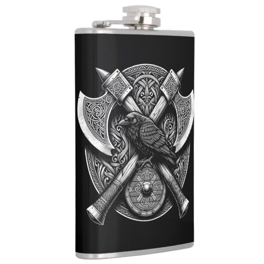 Raven en bijlen - Noorse Warrior Shield Wall Art Heupfles (Rechts)