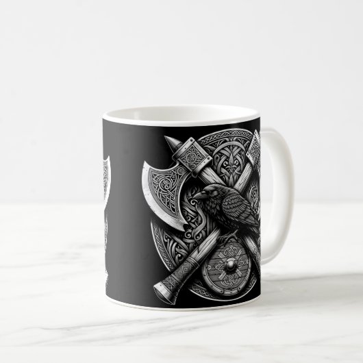 Raven en bijlen - Noorse Warrior Shield Wall Art Koffiemok (Voorkant rechts)
