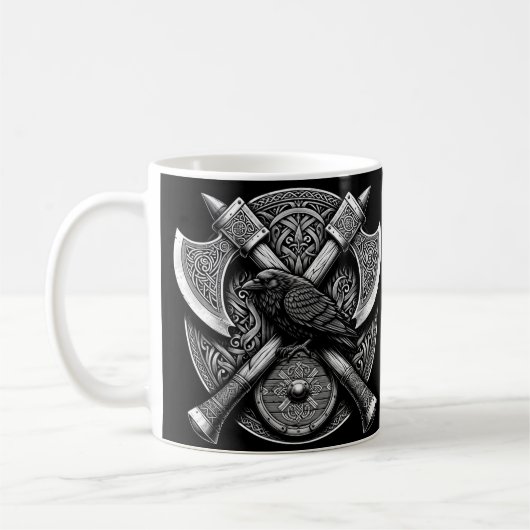 Raven en bijlen - Noorse Warrior Shield Wall Art Koffiemok (Links)