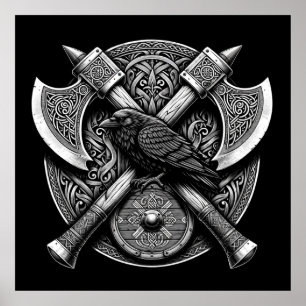 Raven en bijlen - Noorse Warrior Shield Wall Art Poster