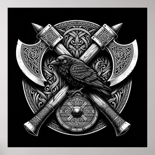 Raven en bijlen - Noorse Warrior Shield Wall Art Poster (Voorkant)