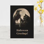 Raven en Black Cats Happy Halloween Kaart (Gele Bloem)