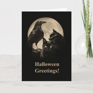 Raven en Black Cats Happy Halloween Kaart
