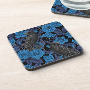 Raven en blauwe rozen bier onderzetter