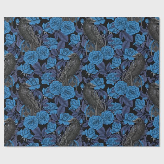 Raven en blauwe rozen cadeaupapier (Vlak)
