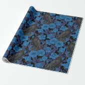 Raven en blauwe rozen cadeaupapier (Uitgerold)