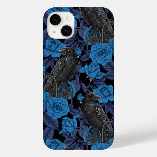 Raven en blauwe rozen Case-Mate iPhone case (Achterkant)