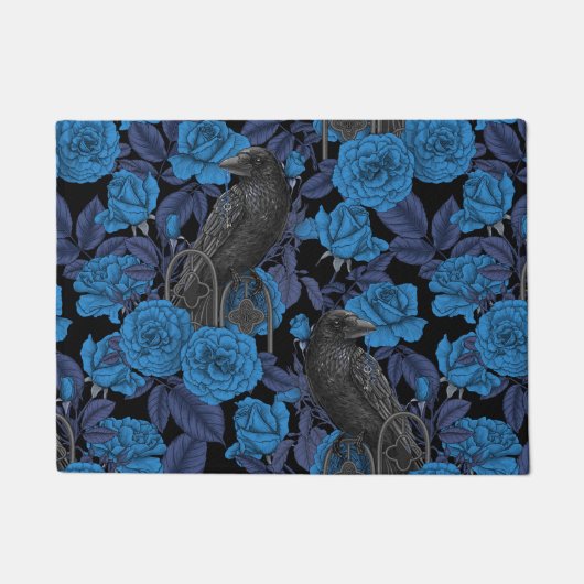 Raven en blauwe rozen deurmat (Voorkant)