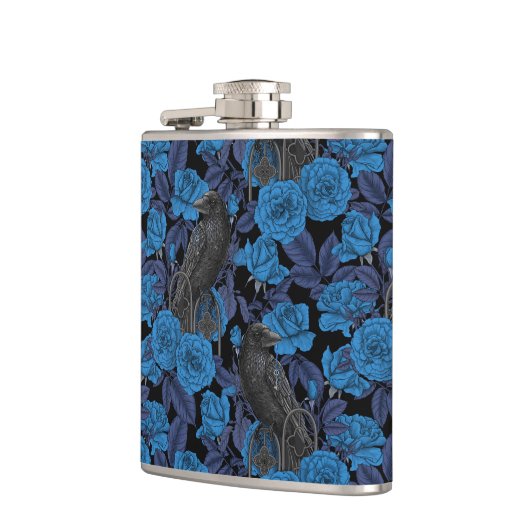 Raven en blauwe rozen heupfles (Links)