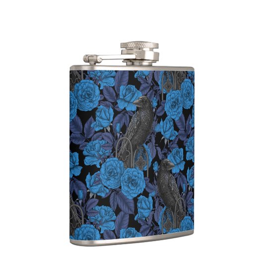 Raven en blauwe rozen heupfles (Rechts)