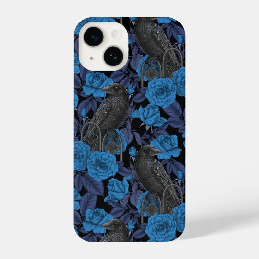 Raven en blauwe rozen iPhone hoesje (Achterkant)