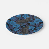 Raven en blauwe rozen papieren bordje (Gekanteld)