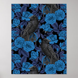 Raven en blauwe rozen poster