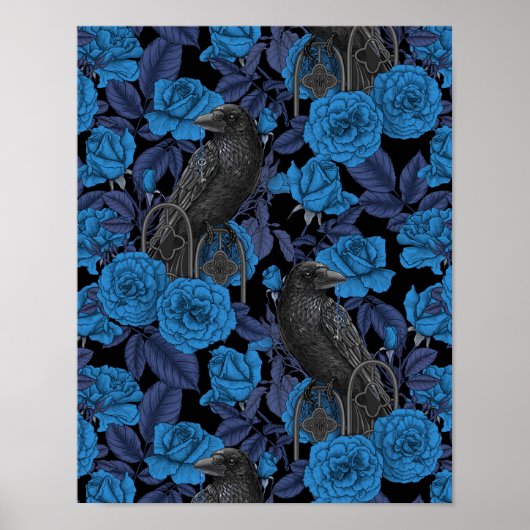 Raven en blauwe rozen poster (Voorkant)