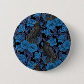 Raven en blauwe rozen ronde button 5,7 cm (Voorkant)