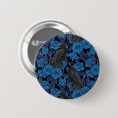 Raven en blauwe rozen ronde button 5,7 cm (Voorkant /achterkant)