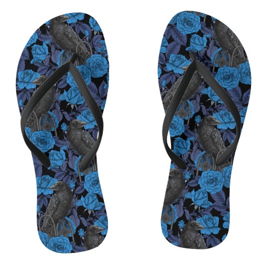 Raven en blauwe rozen teenslippers (Voetbed)