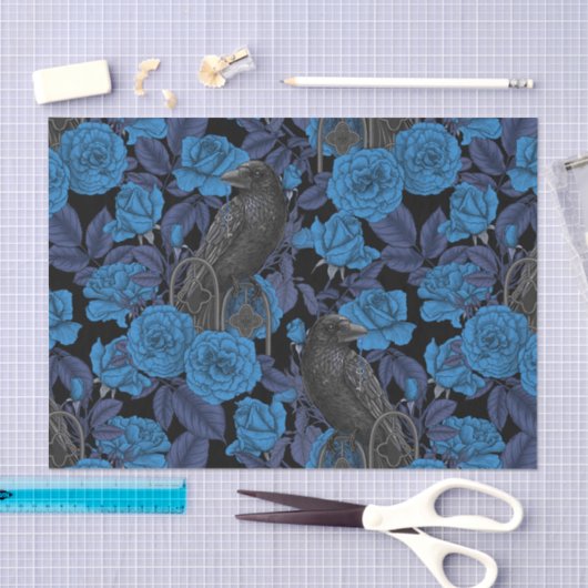 Raven en blauwe rozen tissuepapier (Craft)