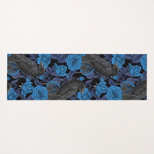 Raven en blauwe rozen yogamat (Voorkant (horizontaal))